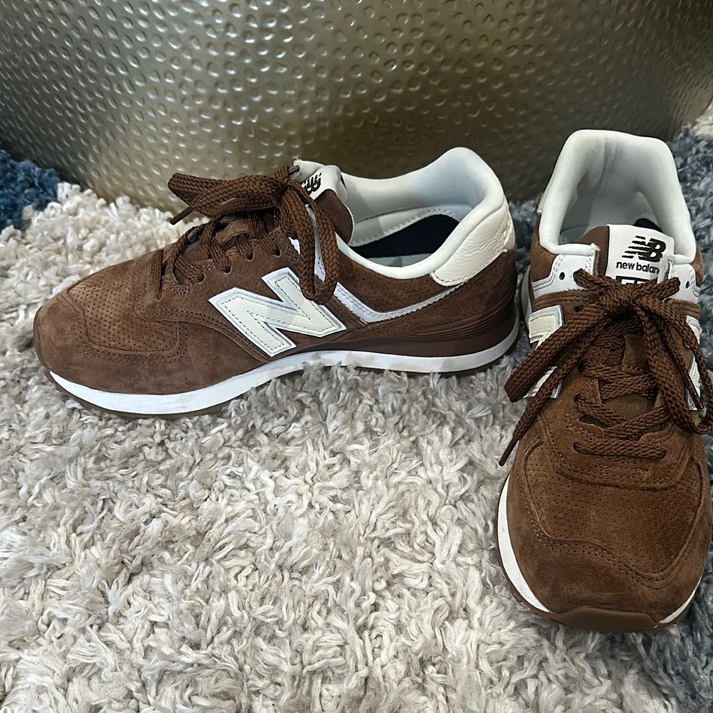 New Balance Brown Suede 574 Sneakers - Picture 2 of 9